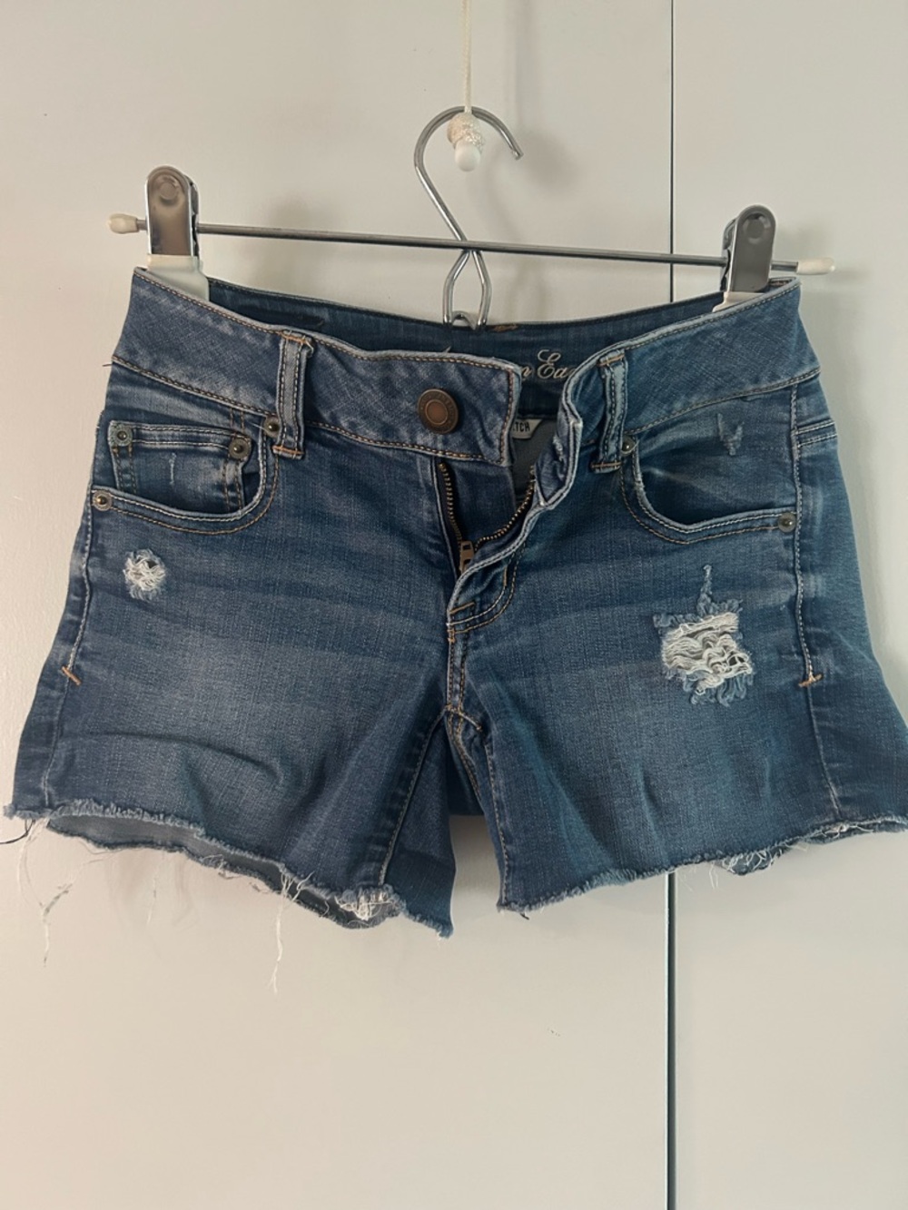 American Eagle Outfitters Medium Blue Distressed Denim Shorts